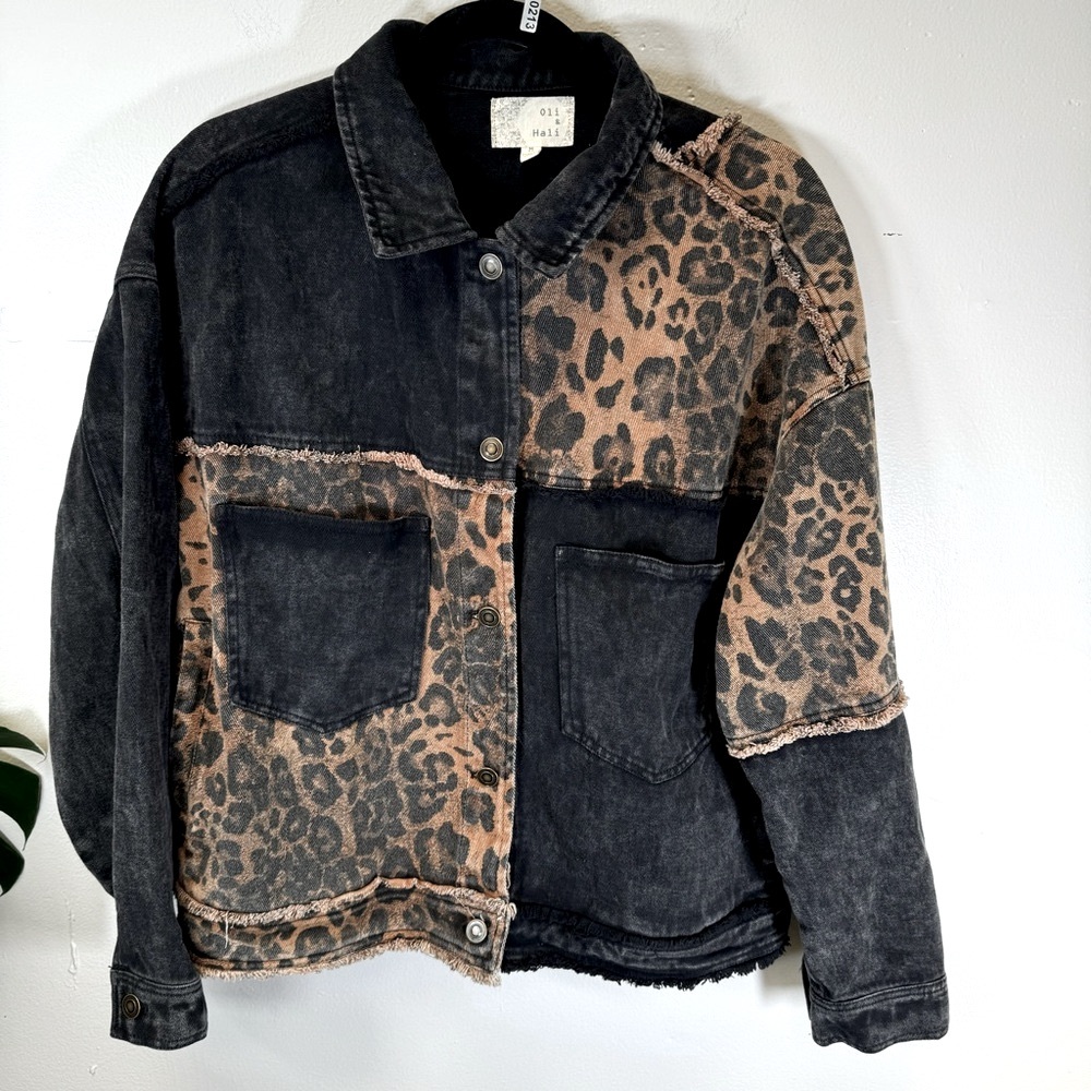 Oli&Hali jean jacket black leopard pathwork denim distressed medium SP213